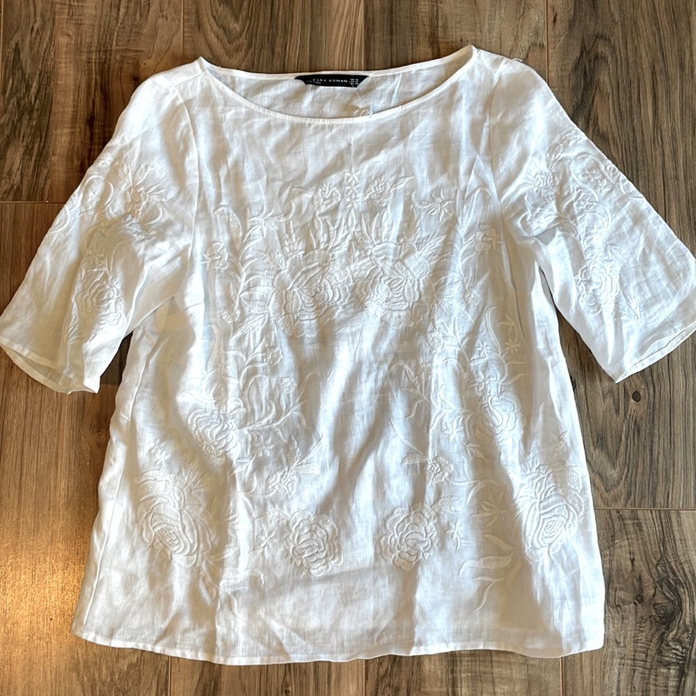Zara White Flower Blouse